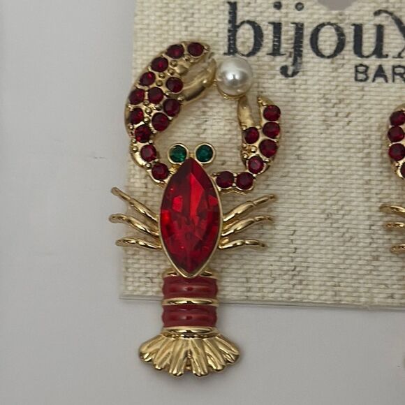 Bijoux Bar Red & Gold Tone Lobster Earrings NWT - Picture 2 of 4